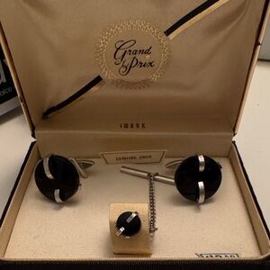 Swank Black Onyx Cufflinks and Tie Clip Set Vintage